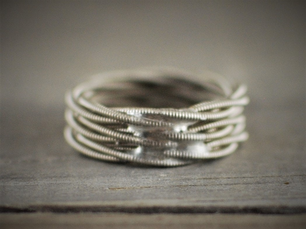 Stacked Guitar String Ring: Recycled Silver Music Jewelry