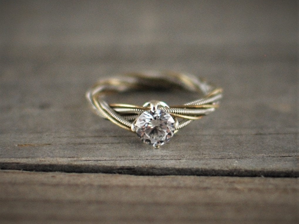 Guitar String Engagement Ring: Gold and Silver Twisted Band, Musician Jewelry, Any Size