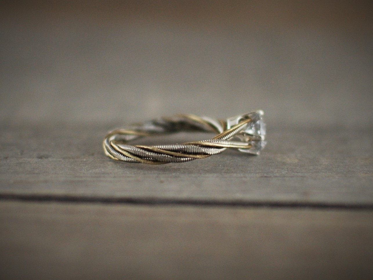 Guitar String Engagement Ring: Gold and Silver Twisted Band, Musician Jewelry, Any Size