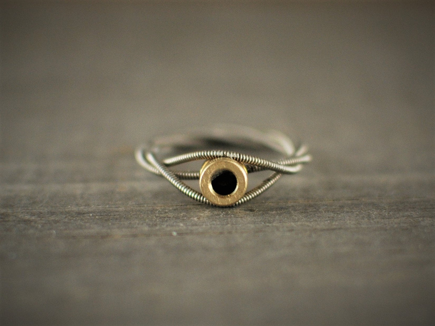 Boho Guitar String Ring: Silver with Brass Accent
