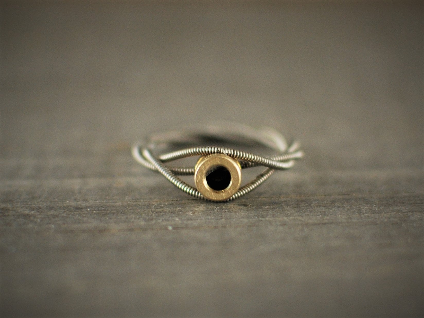 Boho Guitar String Ring: Silver with Brass Accent
