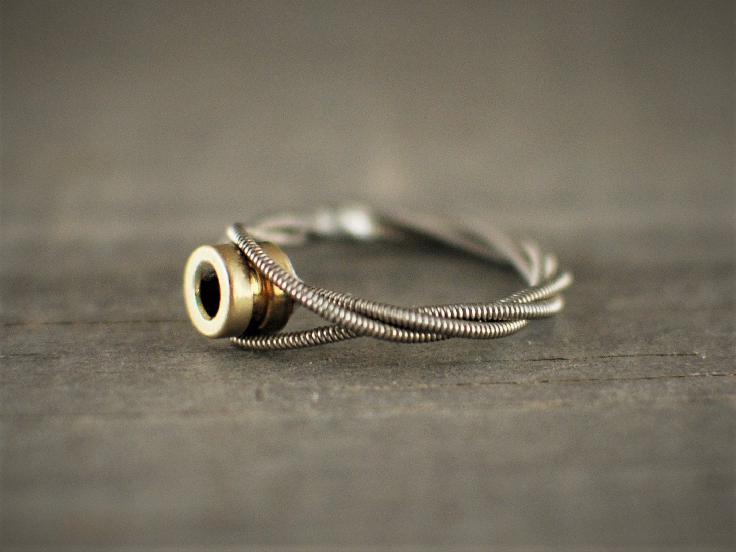 Boho Guitar String Ring: Silver with Brass Accent
