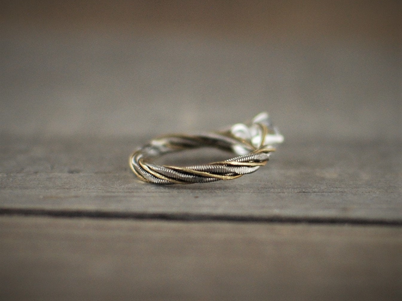 Guitar String Engagement Ring: Gold and Silver Twisted Band, Musician Jewelry, Any Size