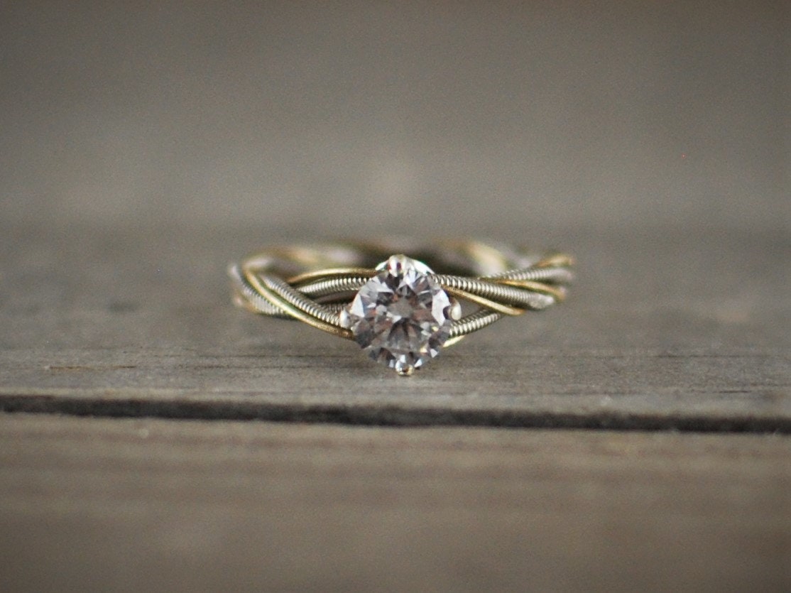 Guitar String Engagement Ring: Gold and Silver Twisted Band, Musician Jewelry, Any Size