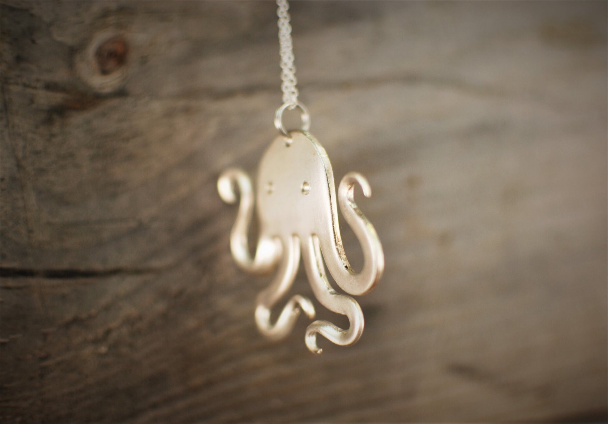 Silver Plated Octopus Fork Pendant - Upcycled Silverware Art