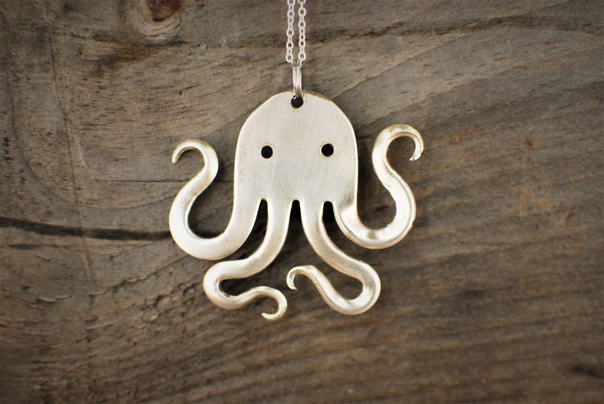 Silver Plated Octopus Fork Pendant - Upcycled Silverware Art