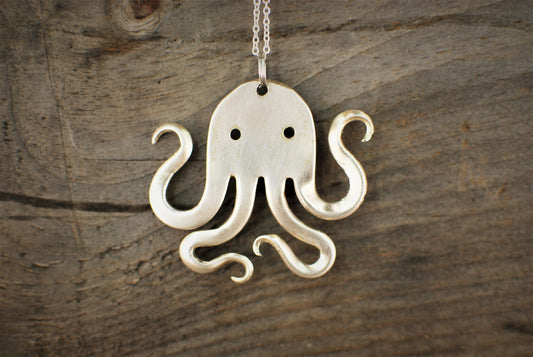 Silver Plated Octopus Fork Pendant - Upcycled Silverware Art