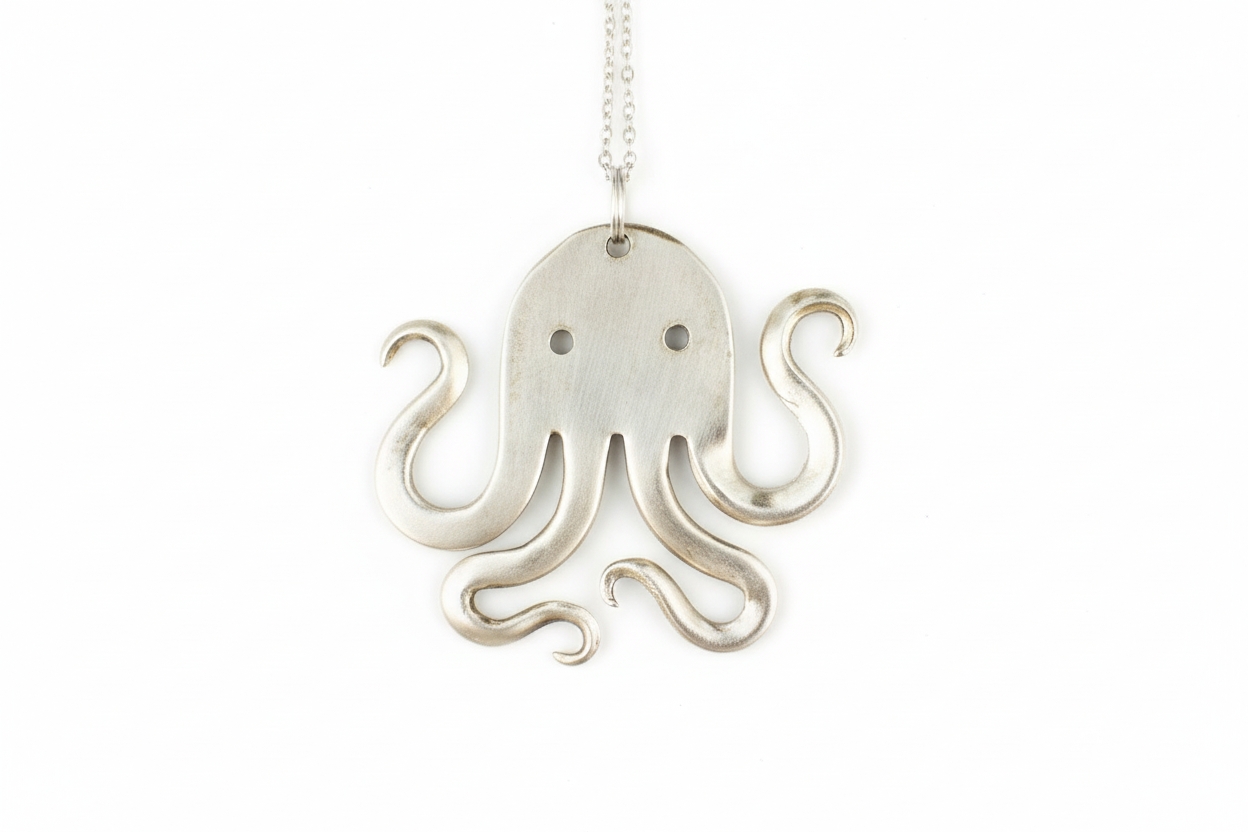 Silver Plated Octopus Fork Pendant: Upcycled Silverware Necklace