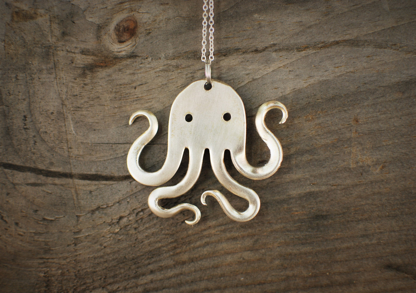 Silver Plated Octopus Fork Pendant - Upcycled Silverware Art