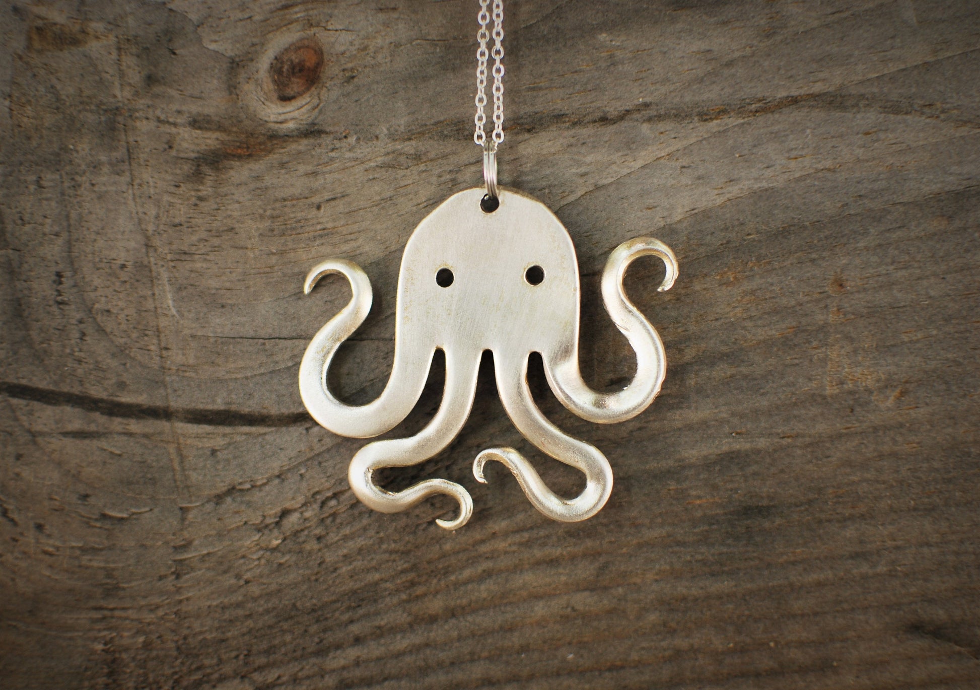 Silver Plated Octopus Fork Pendant - Upcycled Silverware Art