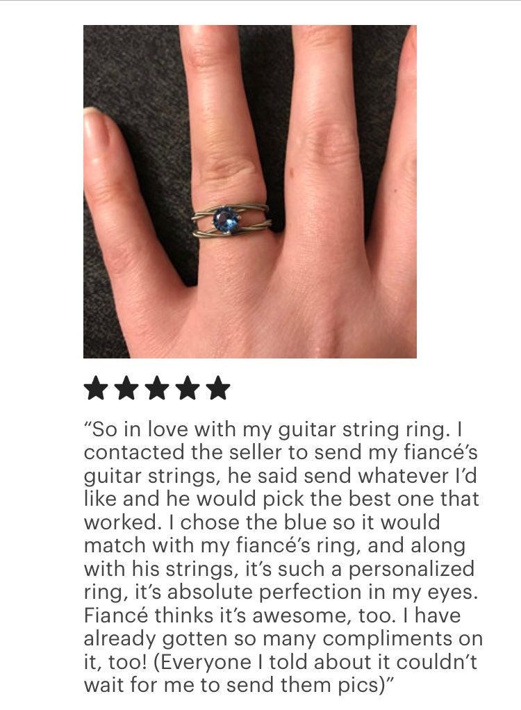 Guitar String Engagement Ring: Double Silver Band with 6mm Stone, Sterling Silver Setting