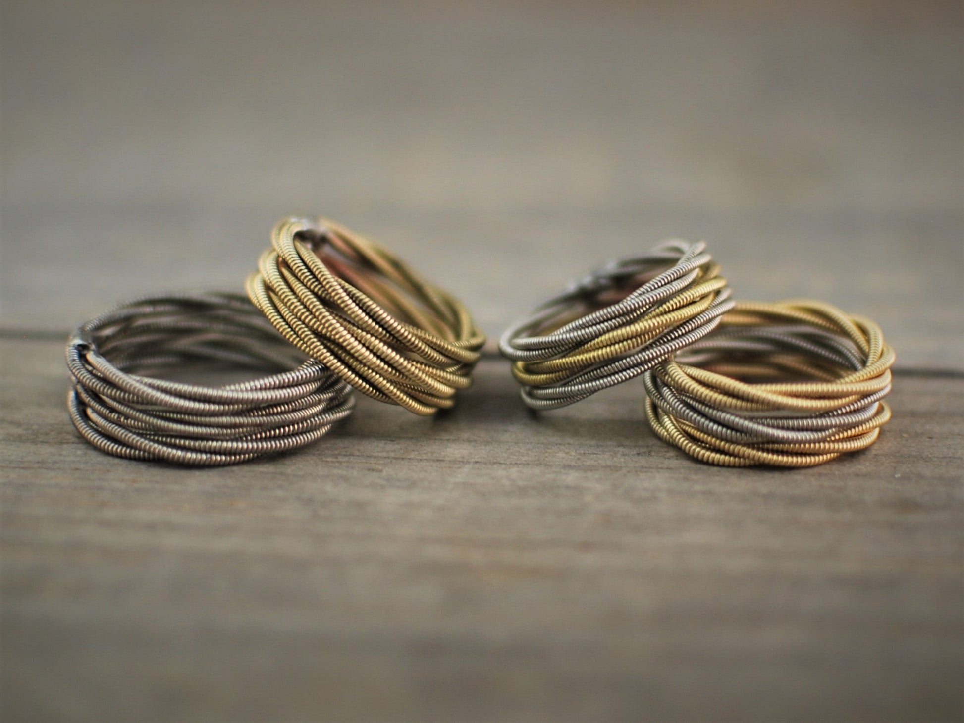 Stacked Guitar String Ring: Recycled Music Jewelry, Custom Size and Color Pattern Options
