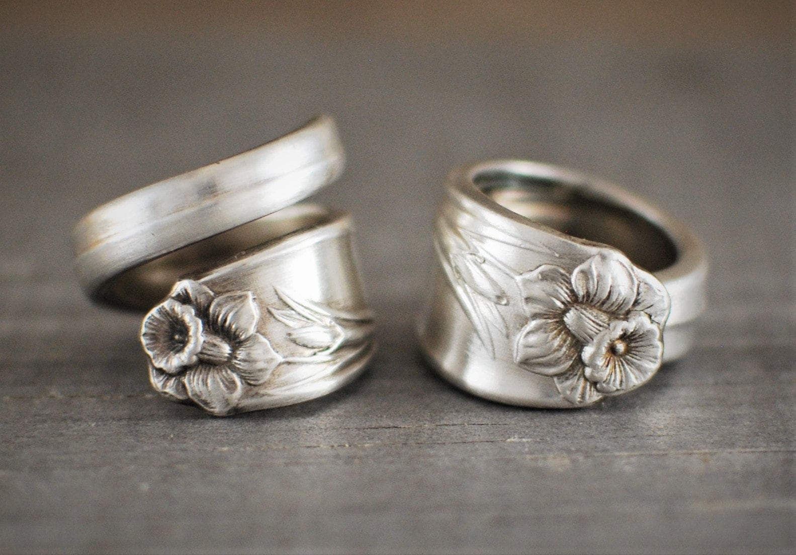 Daffodil Spoon Ring: Upcycled Silver Plated Floral Ring