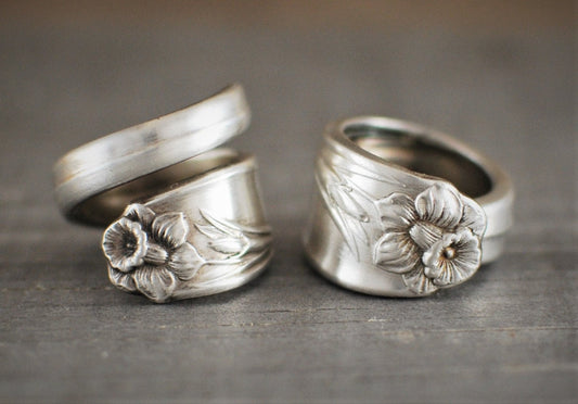 Daffodil Spoon Ring: Upcycled Silver Plated Floral Ring