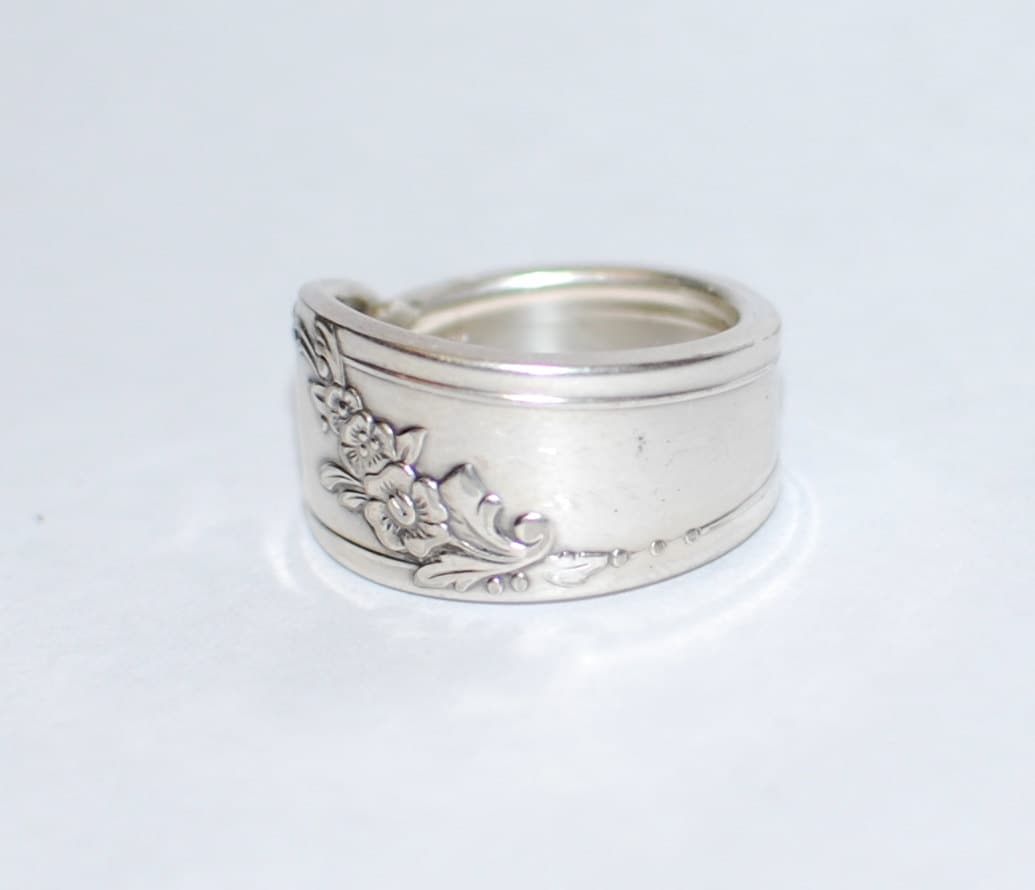 Silver Floral Spoon Ring: Antique Silver Plated Queen Bess Pattern