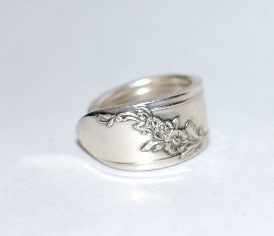 Silver Floral Spoon Ring: Antique Silver Plated Queen Bess Pattern