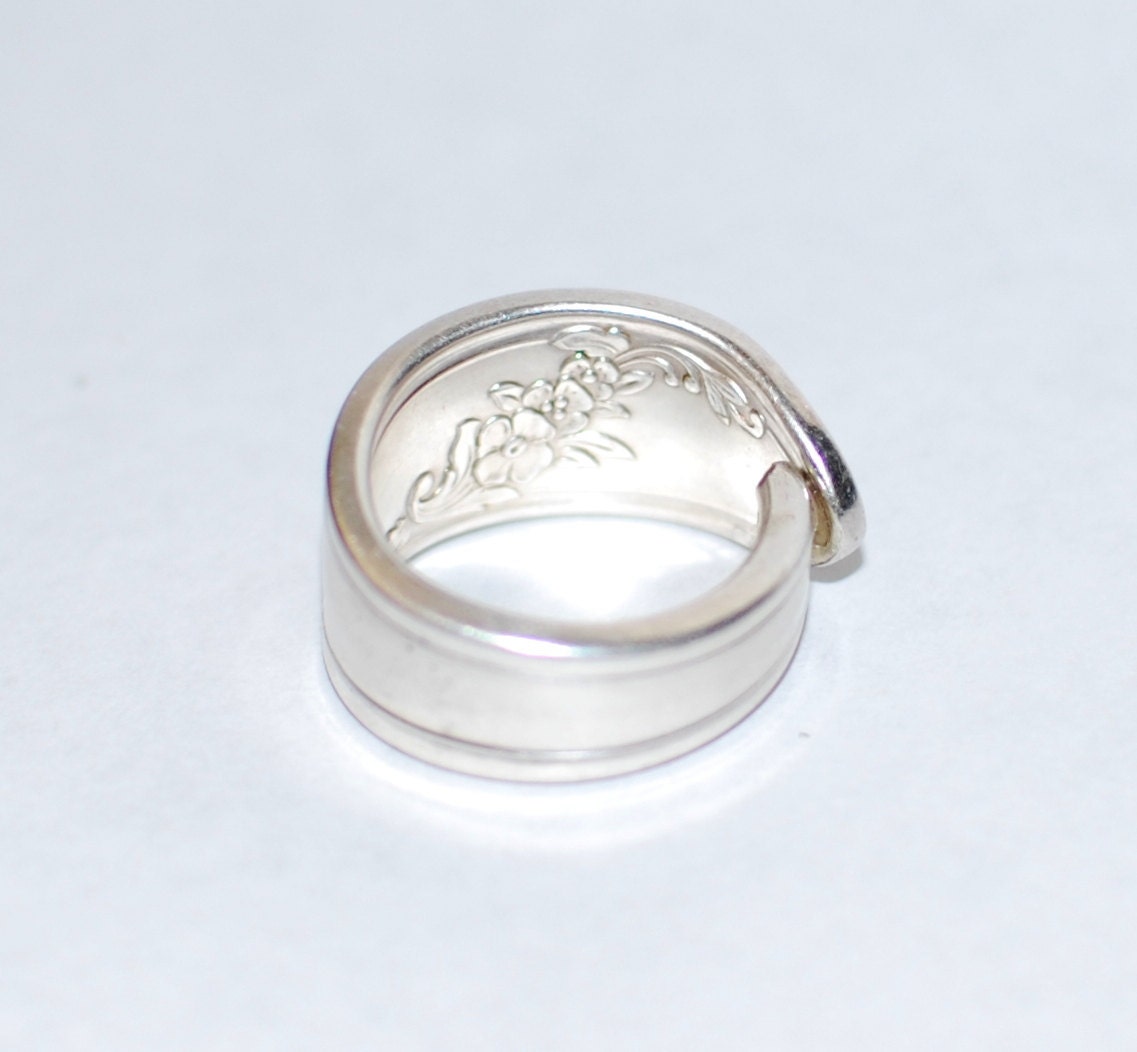 Silver Floral Spoon Ring: Antique Silver Plated Queen Bess Pattern
