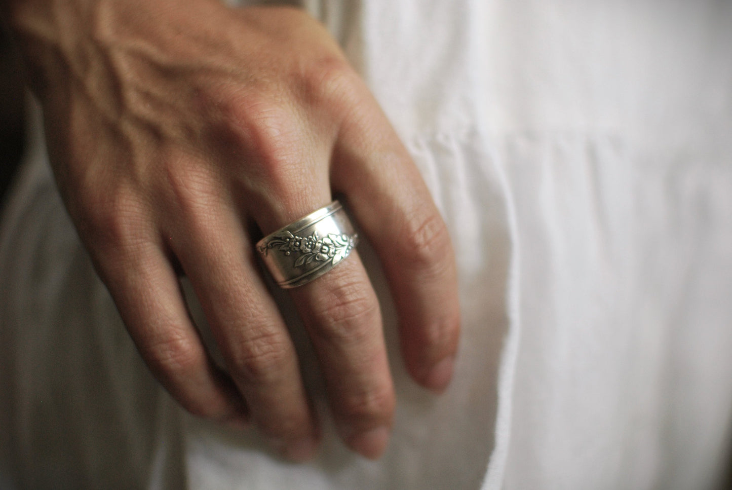 Silver Floral Spoon Ring: Antique Silver Plated Queen Bess Pattern