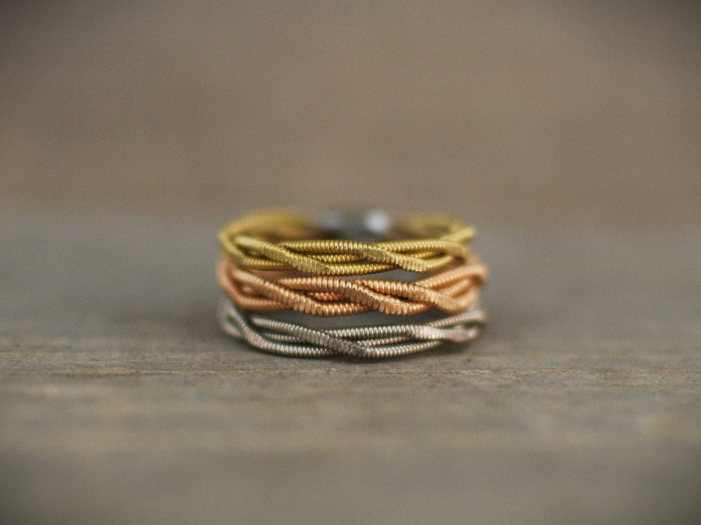 Hammered Guitar String Ring: Recycled Bronze Silver Copper Jewelry