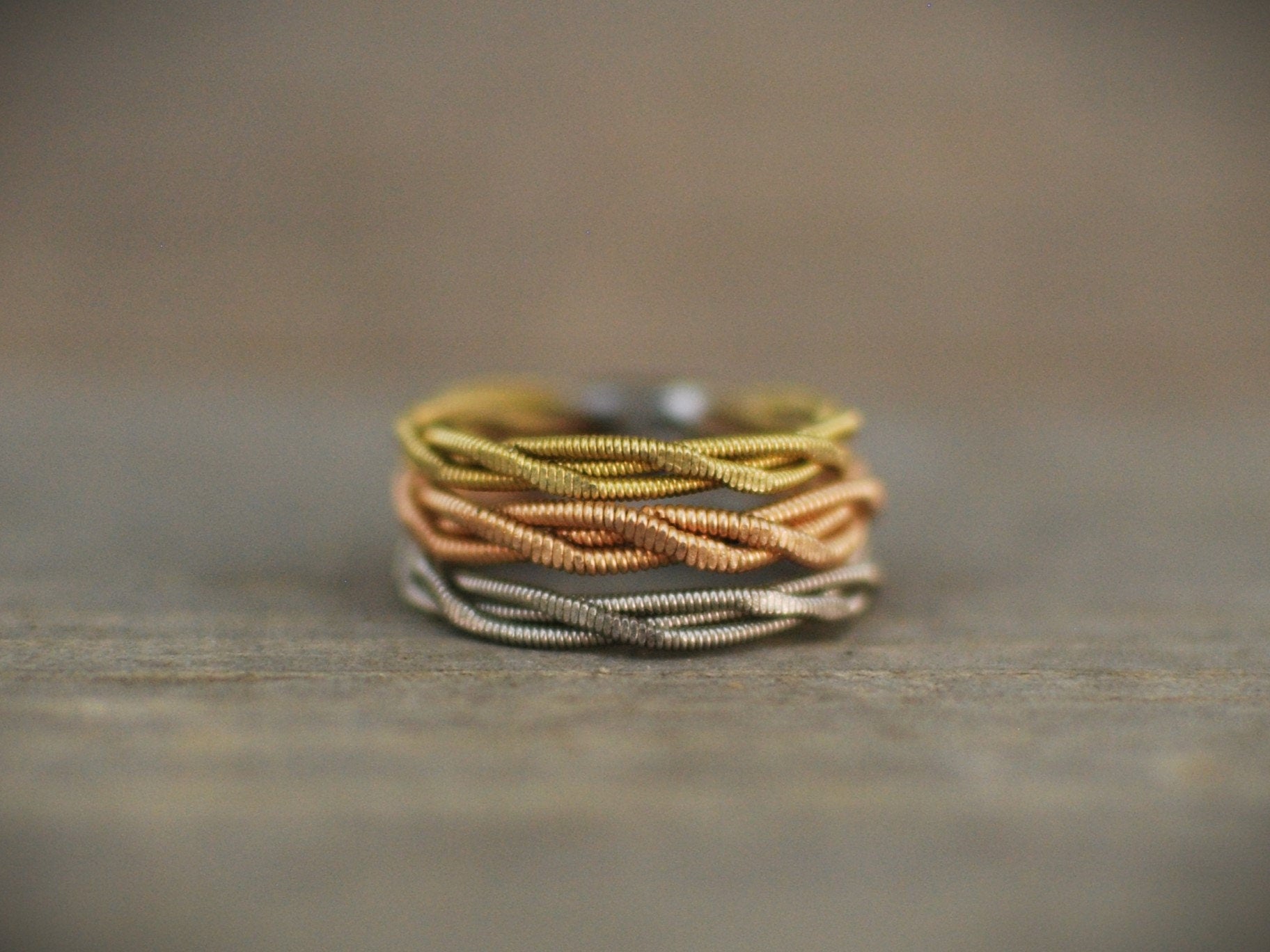 Hammered Guitar String Ring: Recycled Bronze Silver Copper Jewelry