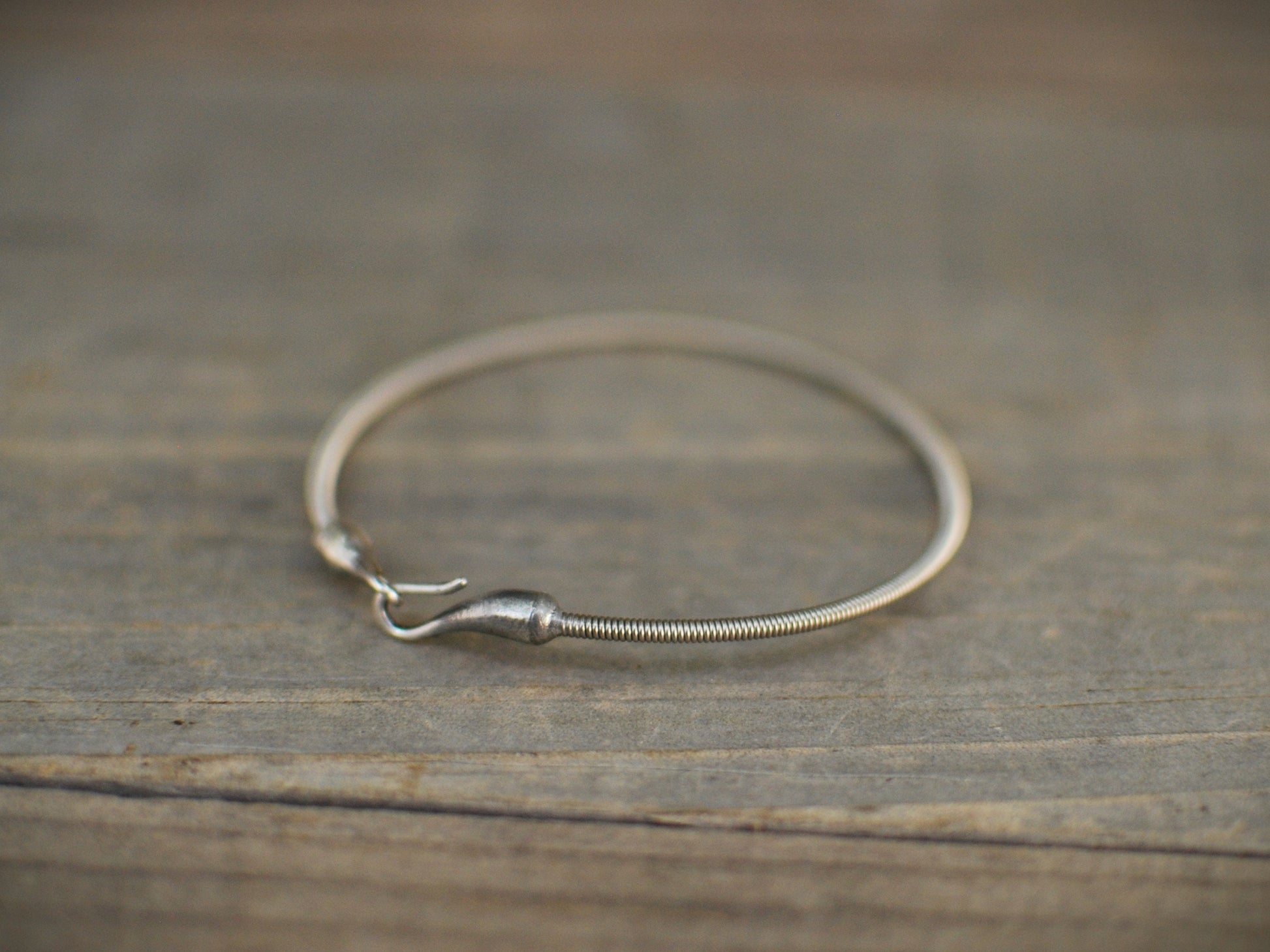 Recycled Bass String Bracelet: Hook and Eye Clasp, Musician Gift