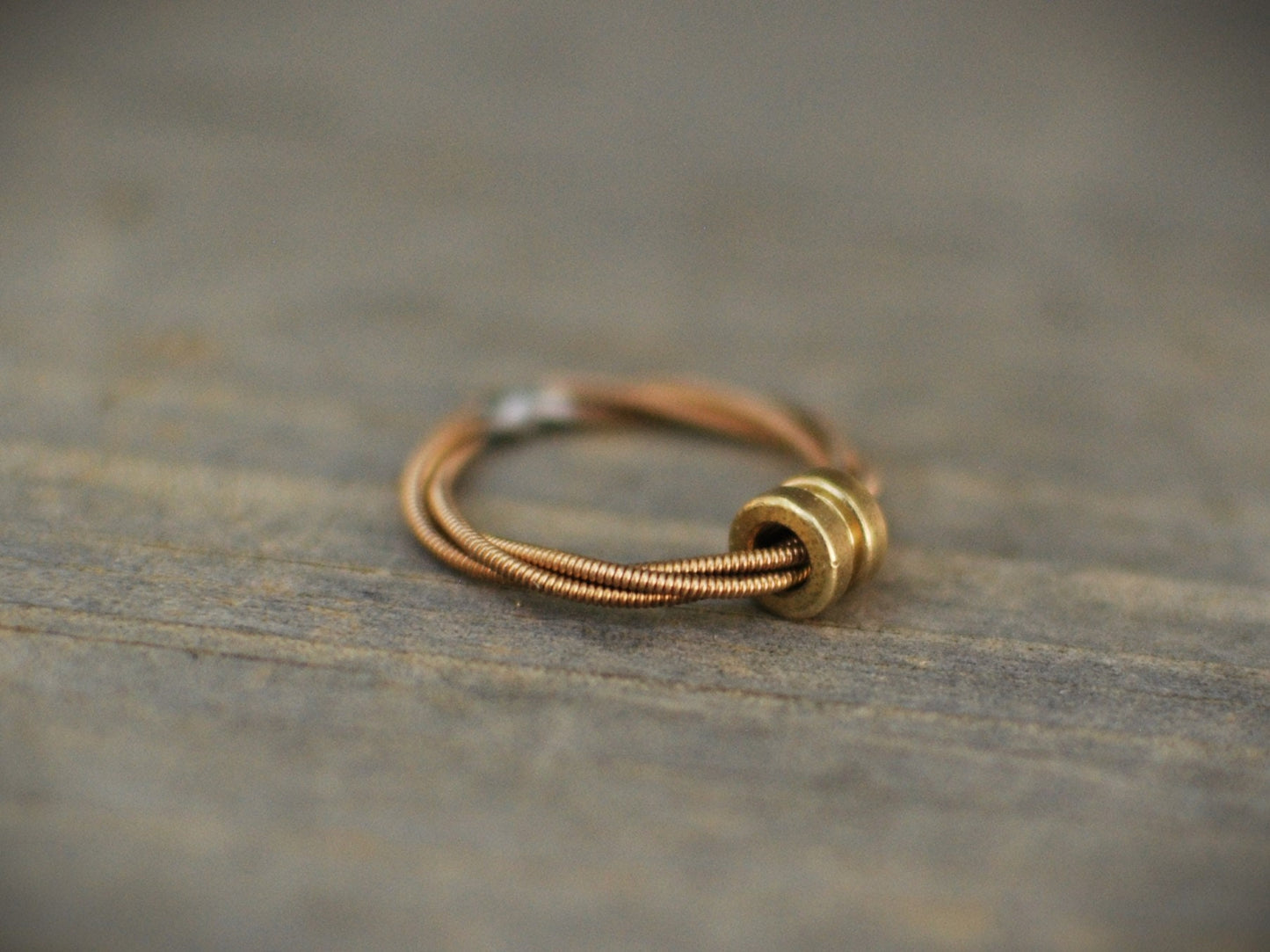 Recycled Guitar String Fidget Ring: Spinning Anxiety Relief Jewelry, Bronze Silver Copper
