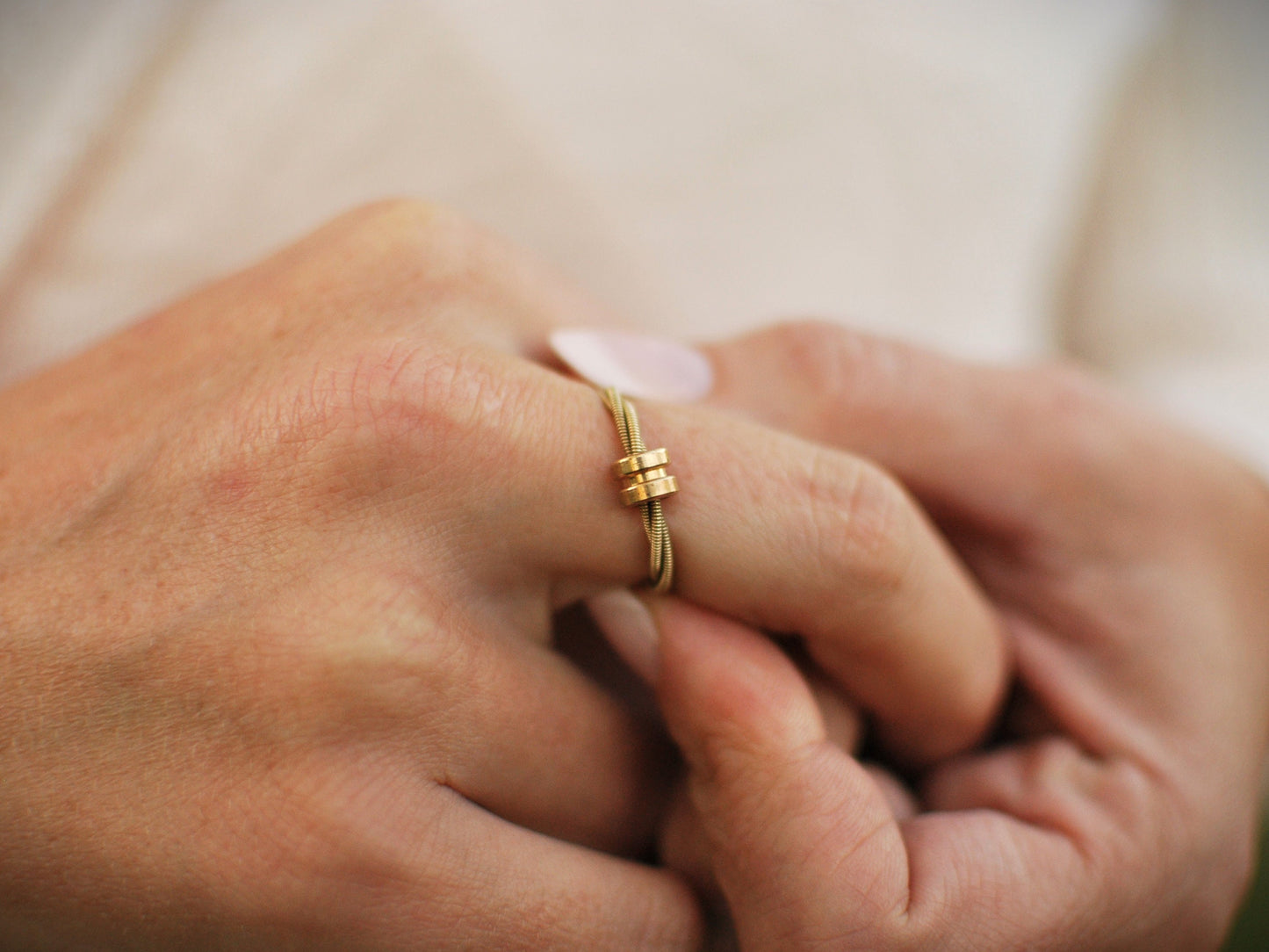 Recycled Guitar String Fidget Ring: Spinning Anxiety Relief Jewelry, Bronze Silver Copper