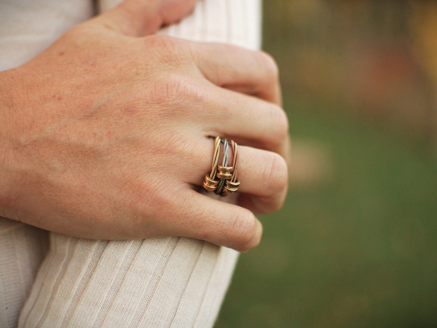 Recycled Guitar String Fidget Ring: Spinning Anxiety Relief Jewelry, Bronze Silver Copper