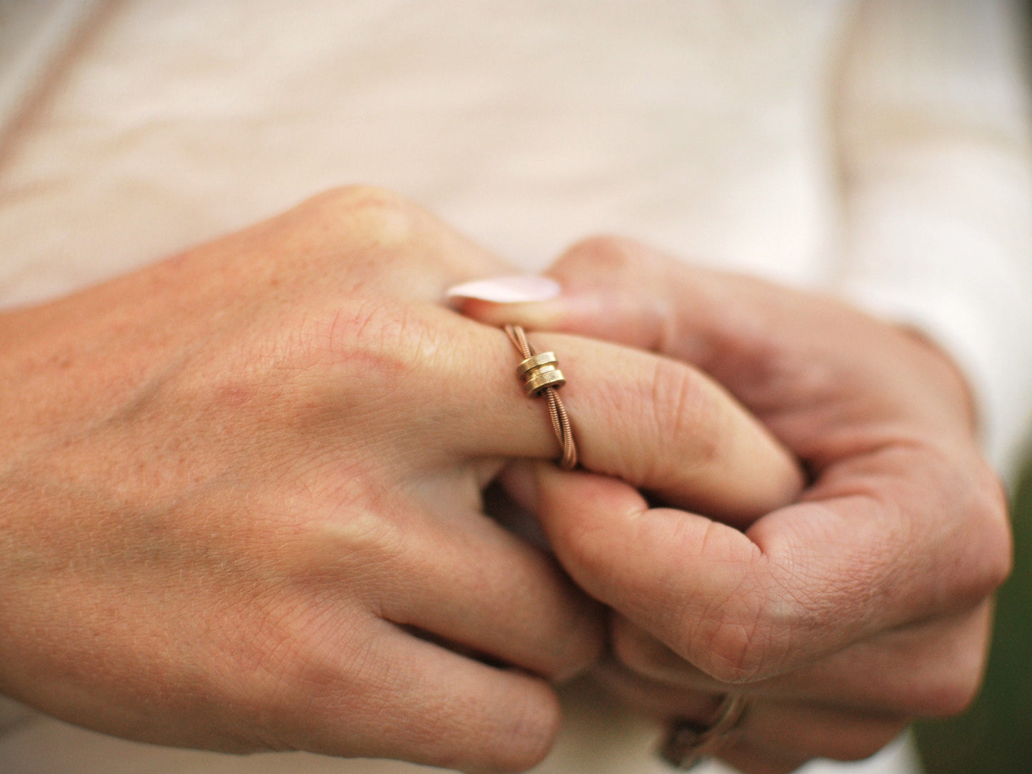 Recycled Guitar String Fidget Ring: Spinning Anxiety Relief Jewelry, Bronze Silver Copper