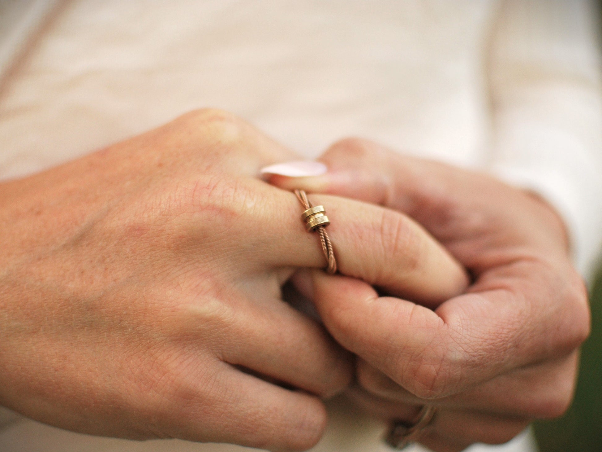 Recycled Guitar String Fidget Ring: Spinning Anxiety Relief Jewelry, Bronze Silver Copper