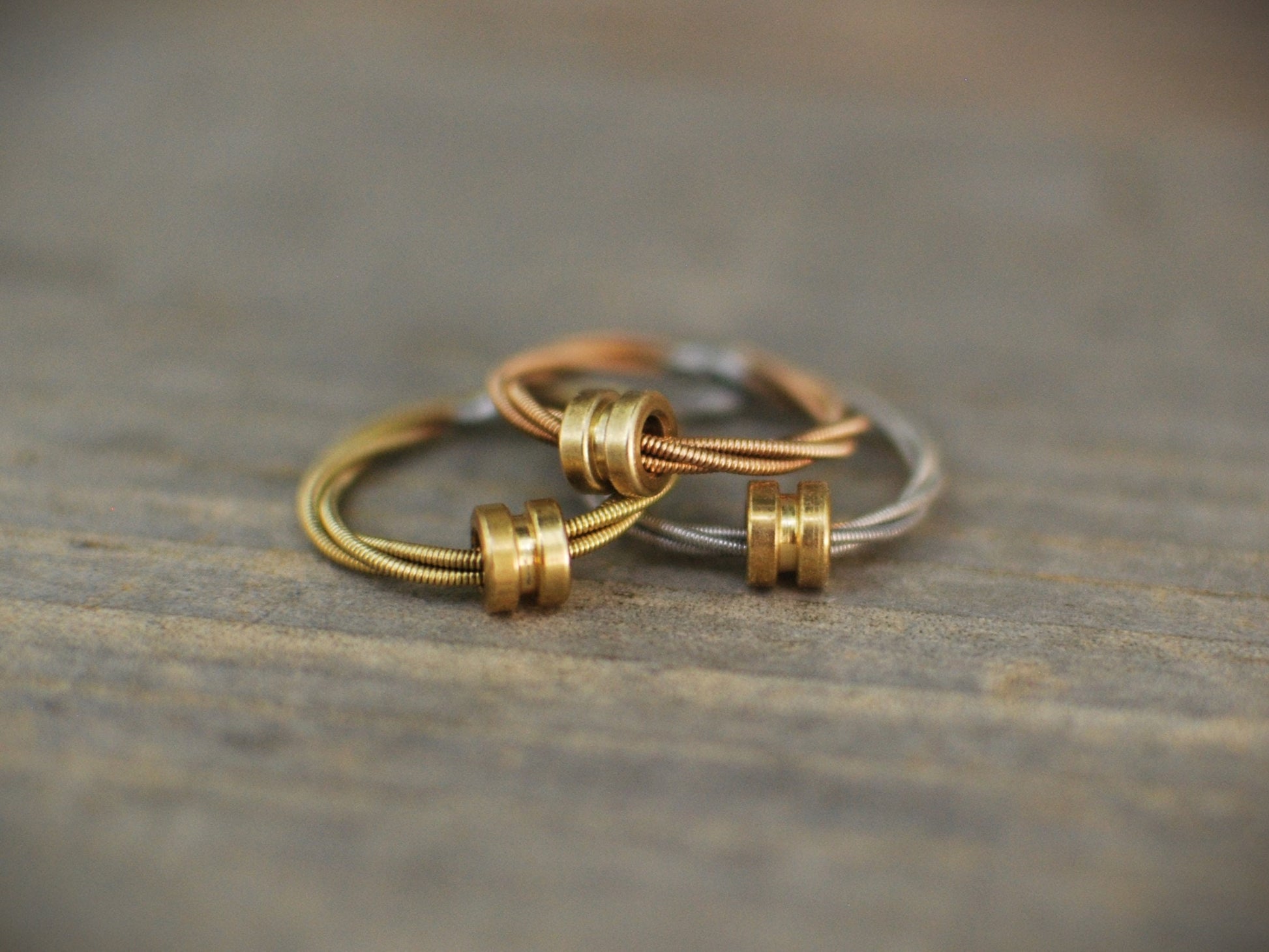 Recycled Guitar String Fidget Ring: Spinning Anxiety Relief Jewelry, Bronze Silver Copper