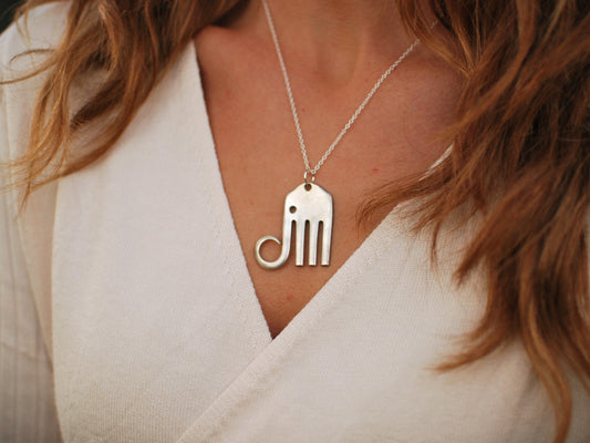 Silver Plated Elephant Fork Pendant: Upcycled Silverware Art Necklace