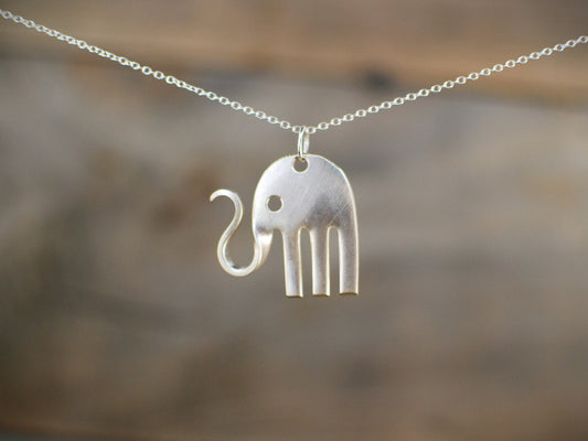 Baby Elephant Fork Pendant, Silver Plated, Necklace Included