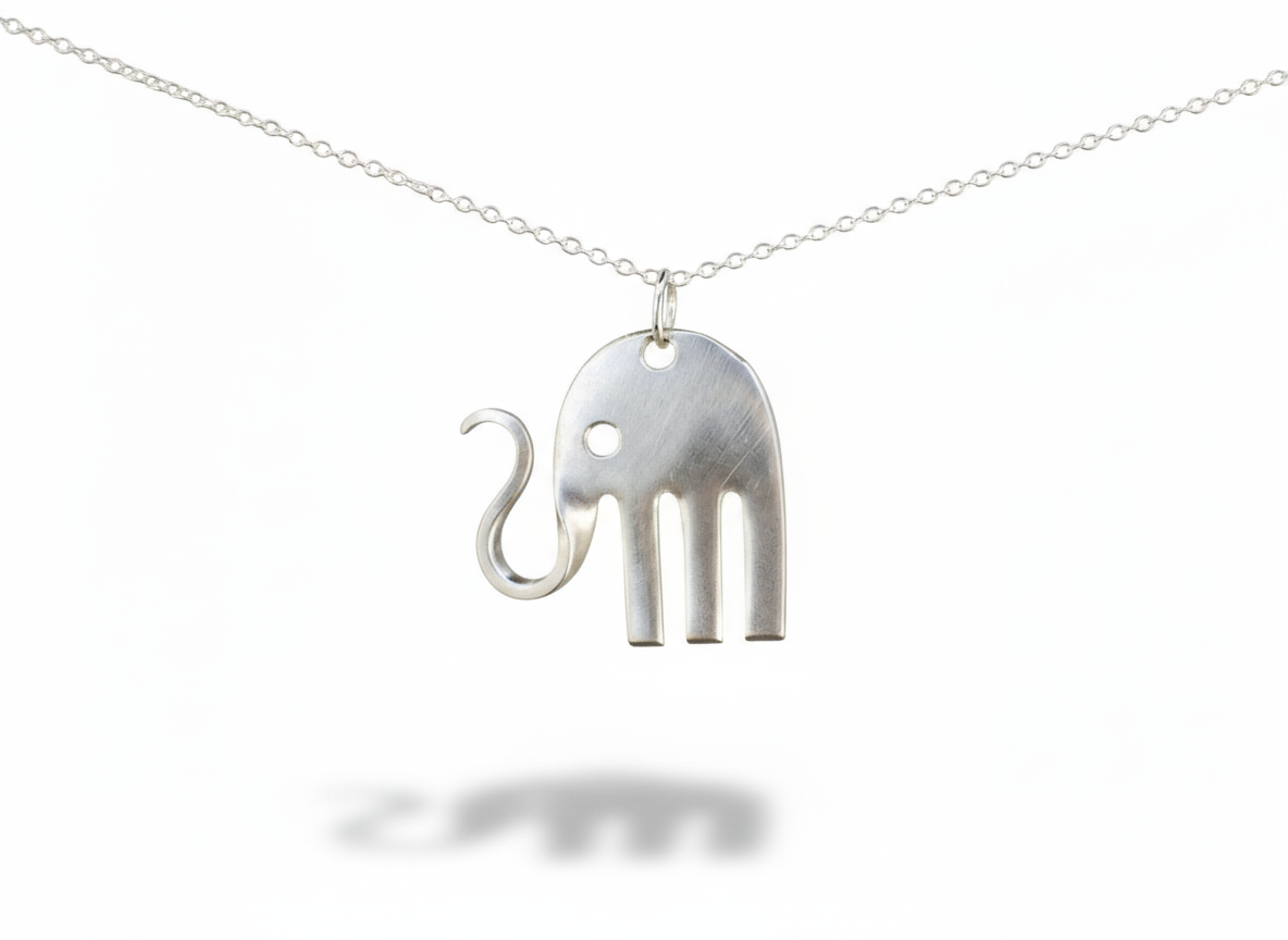 Silver Plated Elephant Fork Pendant: Upcycled Silverware Art