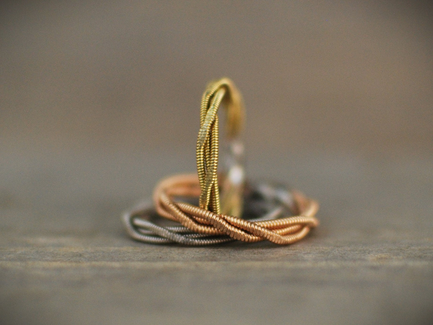 Hammered Guitar String Ring: Recycled Bronze Silver Copper Jewelry
