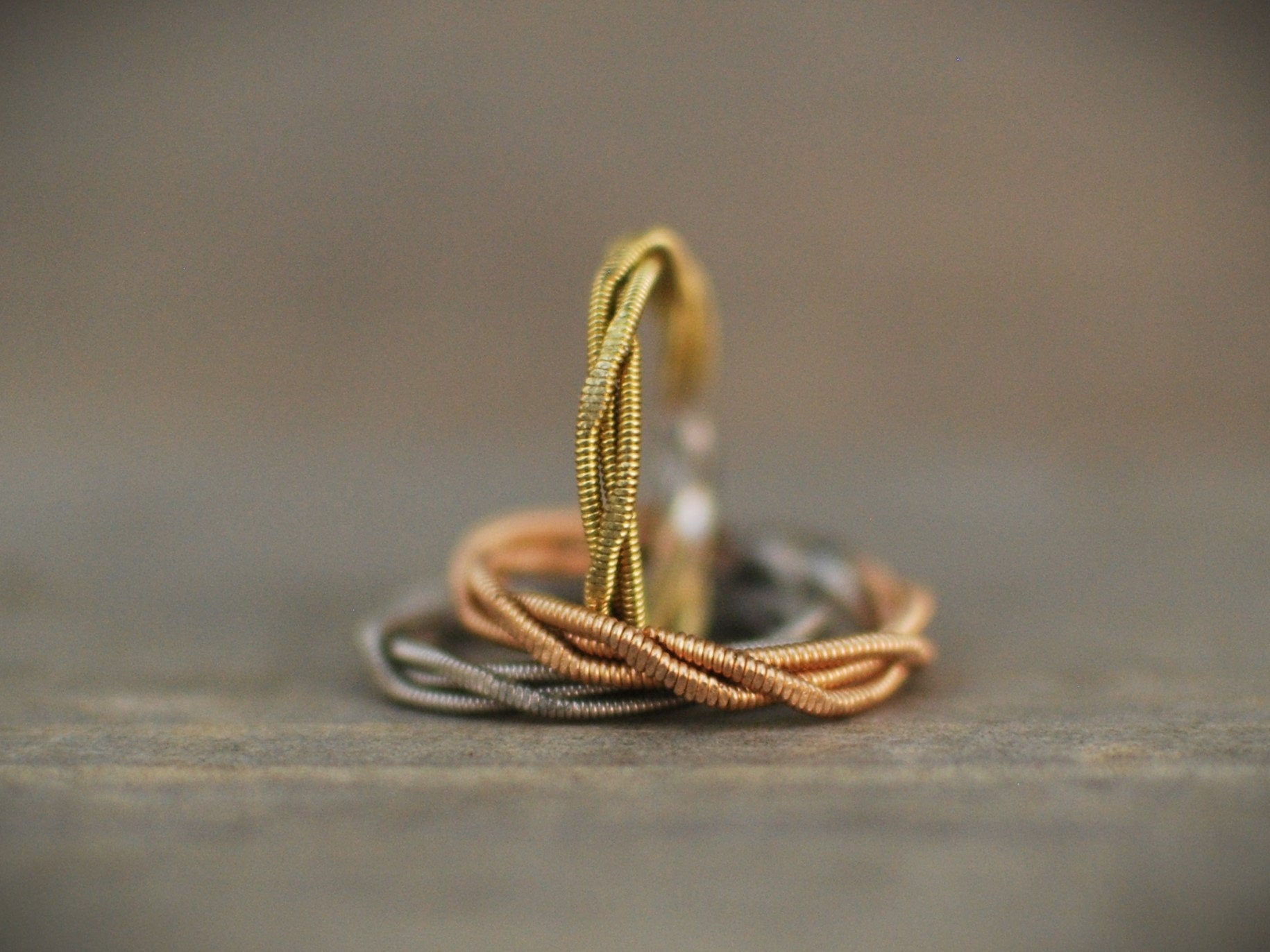 Hammered Guitar String Ring: Recycled Bronze Silver Copper Jewelry