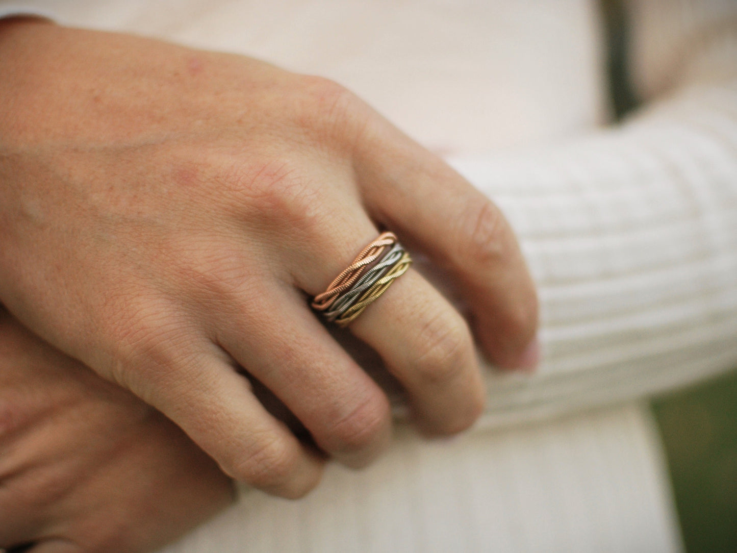 Hammered Guitar String Ring: Recycled Bronze Silver Copper Jewelry