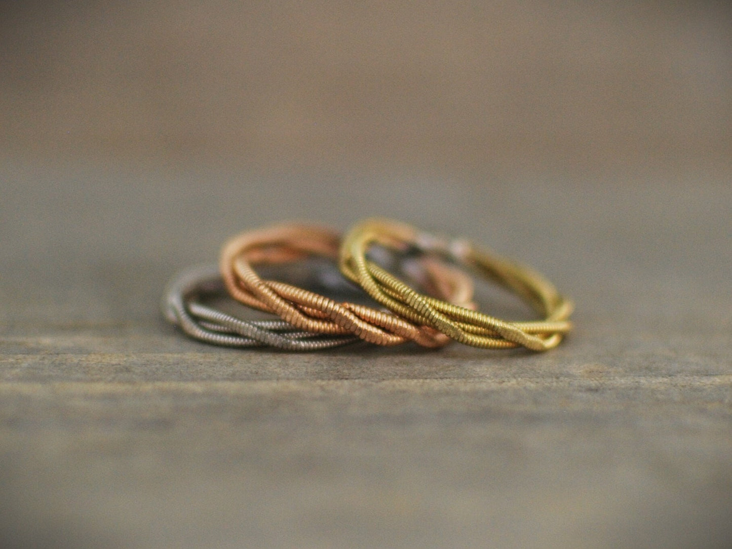 Hammered Guitar String Ring: Recycled Bronze Silver Copper Jewelry