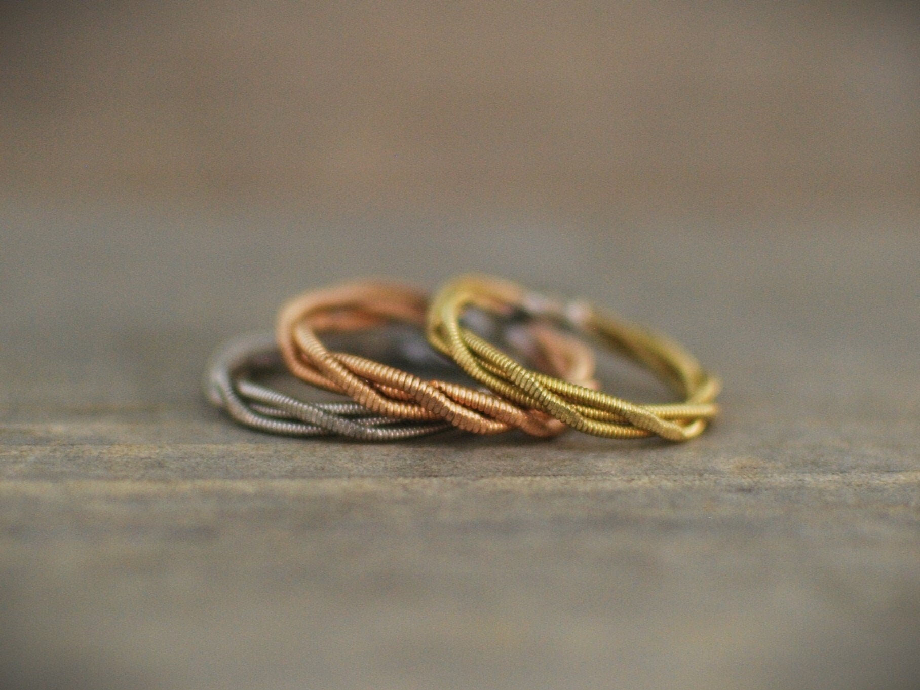 Hammered Guitar String Ring: Recycled Bronze Silver Copper Jewelry