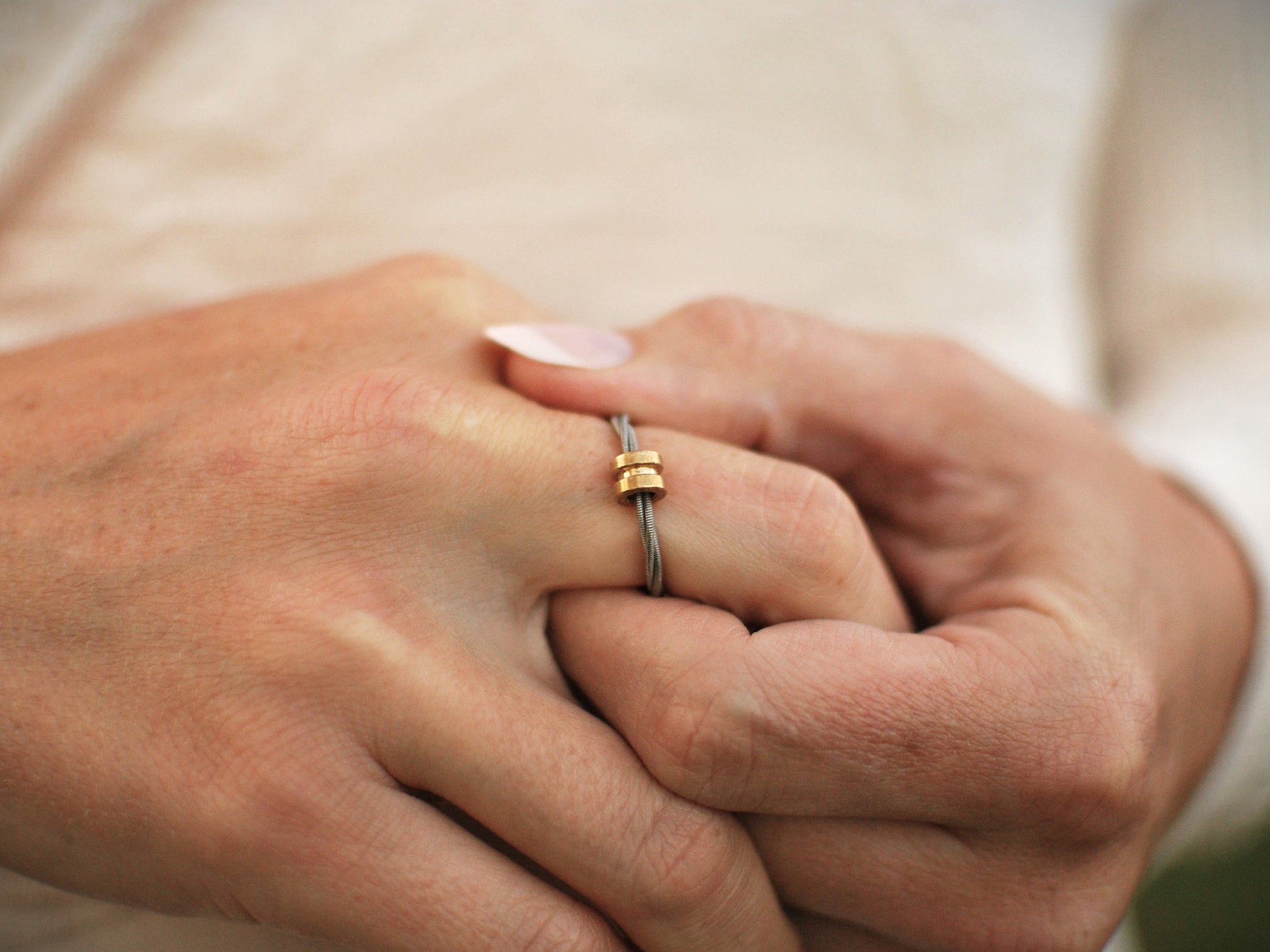 Recycled Guitar String Fidget Ring: Spinning Anxiety Relief Jewelry, Bronze Silver Copper