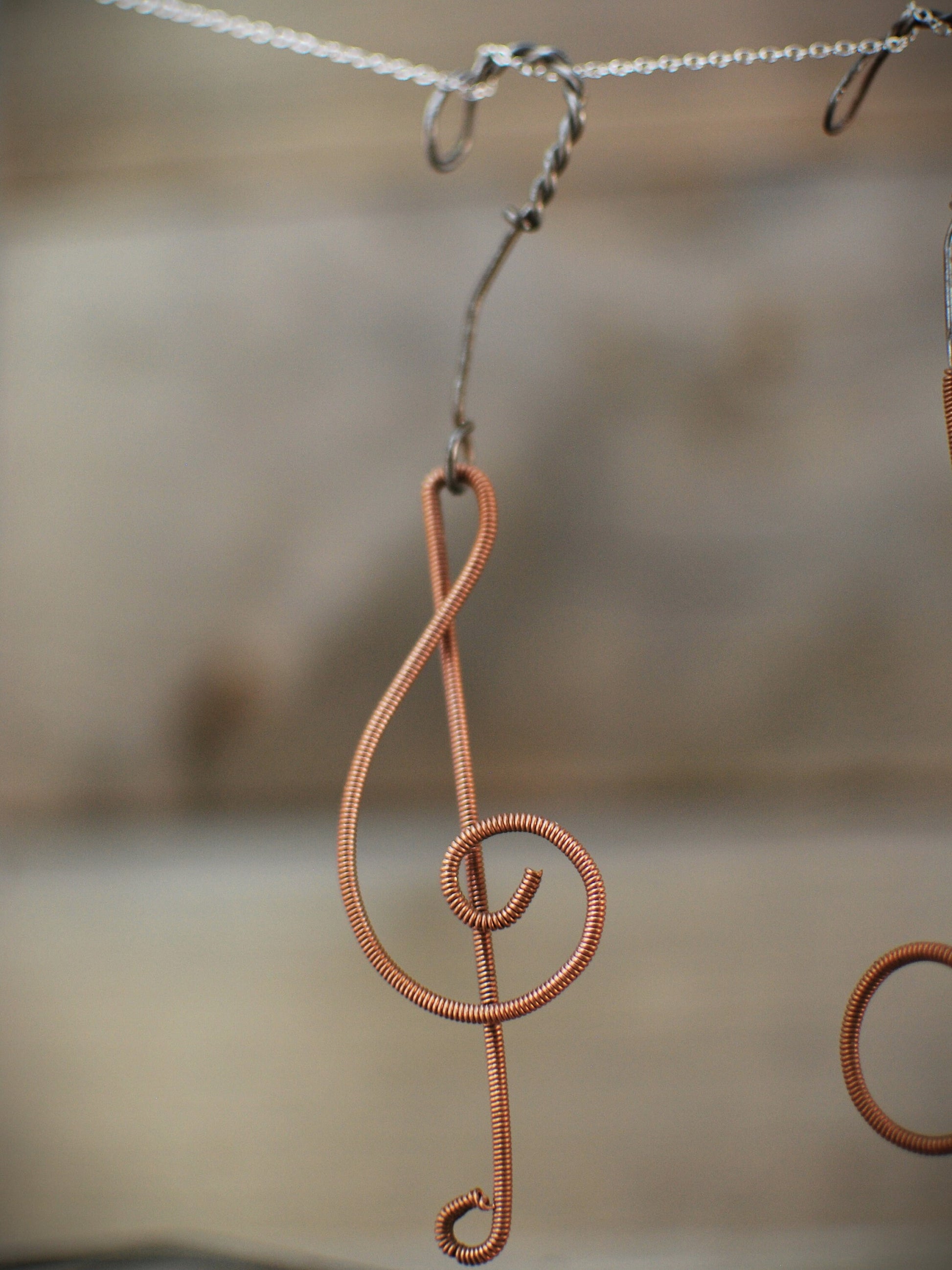 Recycled Piano String Christmas Ornament: Treble Clef, Musical Note