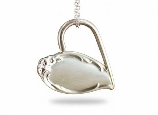 Upcycled Silver Plated Fork Heart Pendant Necklace: Optional Personalization