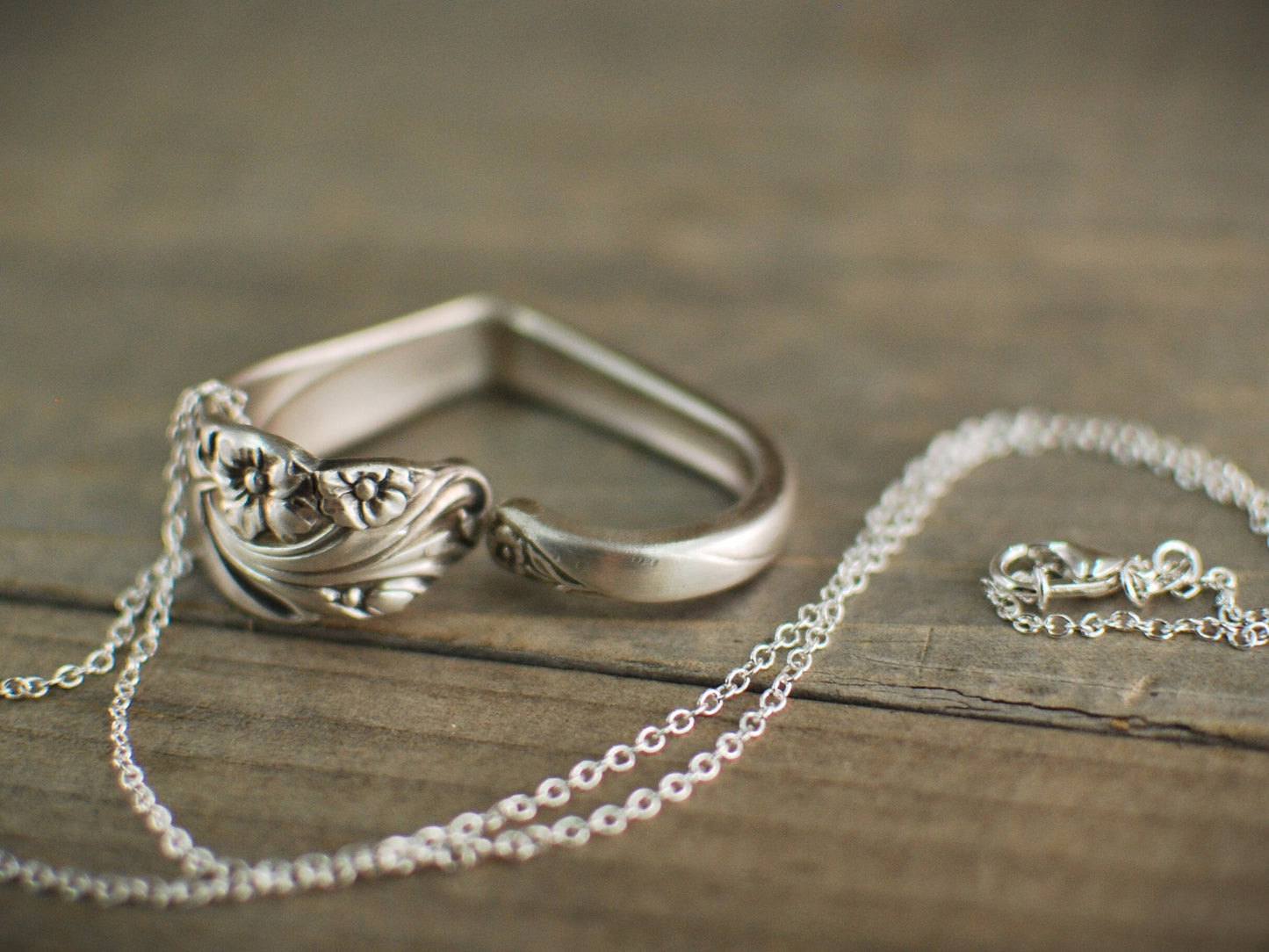 Upcycled Silverware Heart Pendant Necklace: Floral Spoon Jewelry, Optional Personalization