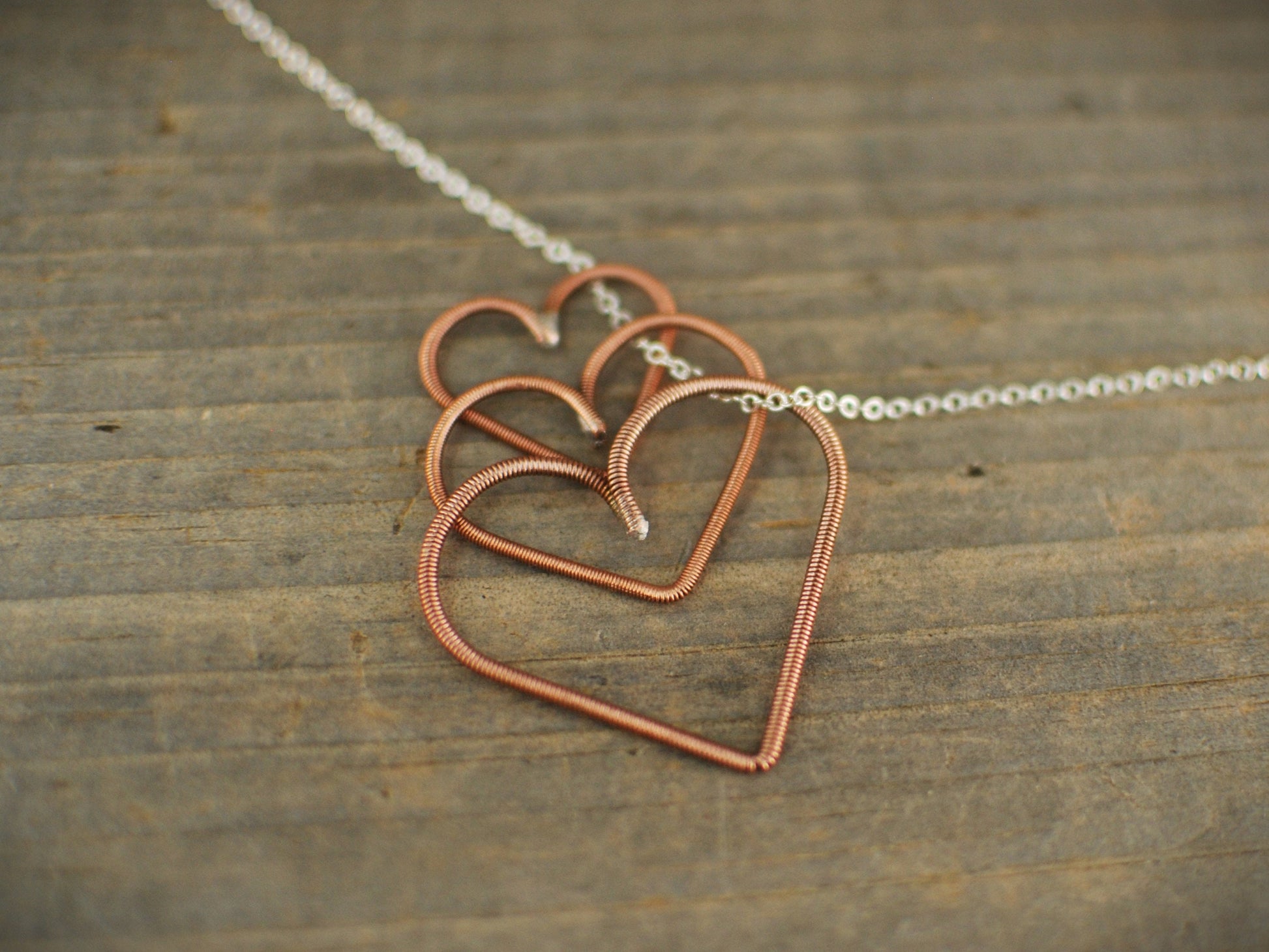 Recycled Piano Wire Heart Pendant - Copper Necklace, Gift for Pianist