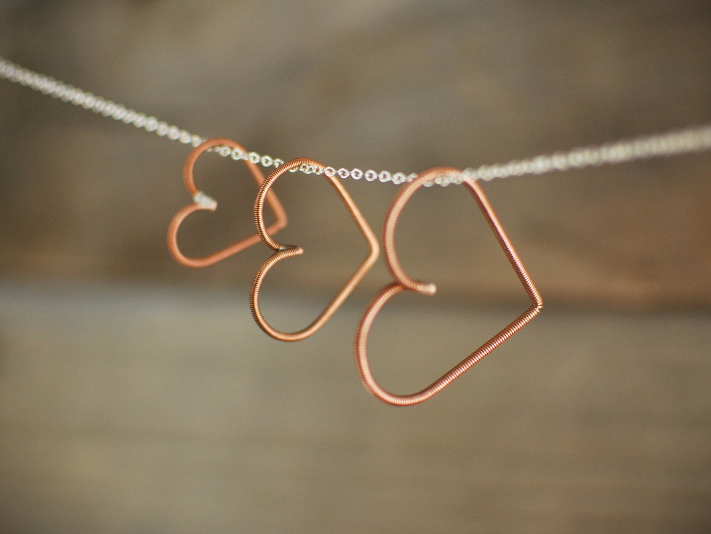 Recycled Piano Wire Heart Pendant - Copper Necklace, Gift for Pianist