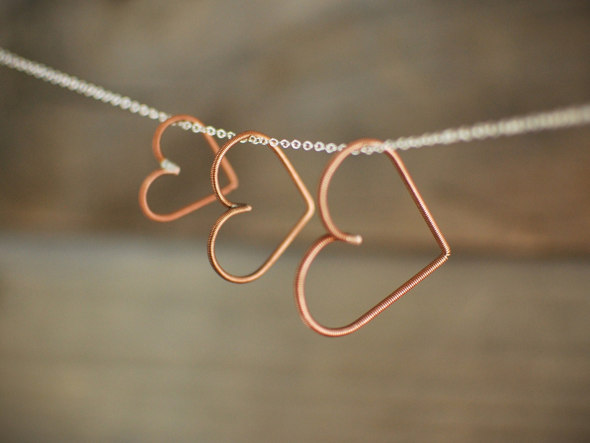 Recycled Piano Wire Heart Pendant - Copper Necklace, Gift for Pianist