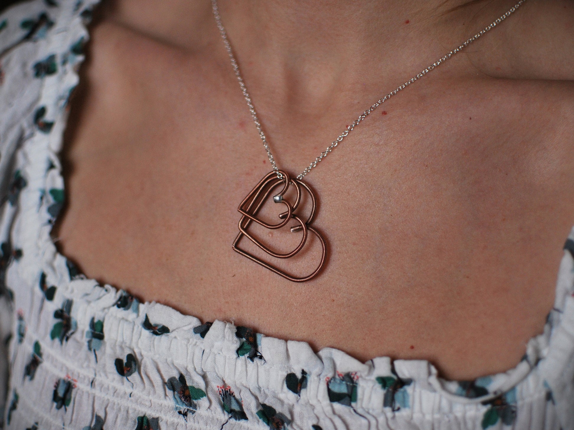 Recycled Piano Wire Heart Pendant - Copper Necklace, Gift for Pianist
