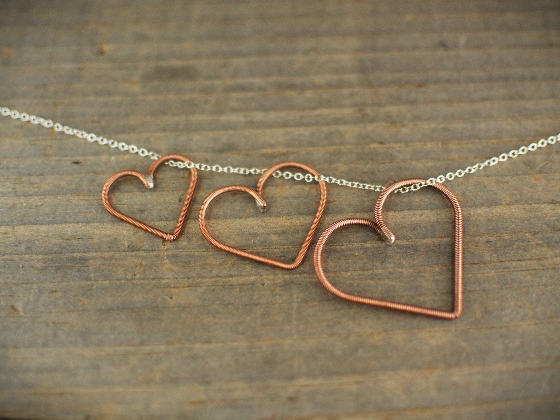 Recycled Piano Wire Heart Pendant - Copper Necklace, Gift for Pianist