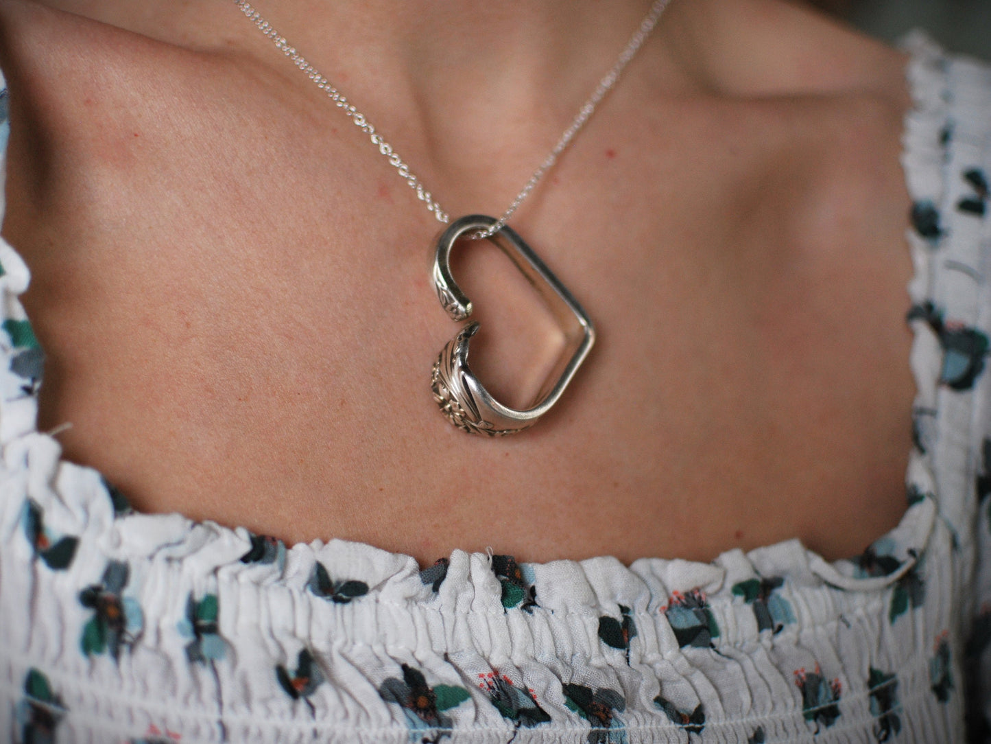 Upcycled Silverware Heart Pendant Necklace: Floral Spoon Jewelry, Optional Personalization