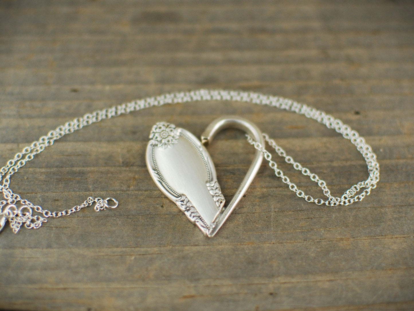 Upcycled Silver Plated Fork Heart Necklace: Personalized Valentine's Jewelry